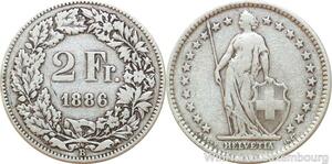 R8976 Switzerland 2 Francs Helvetia 1886 B Berne Silver -> Make offer