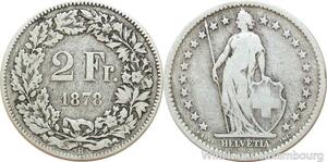 R8979 Switzerland 2 Francs Helvetia 1878 B Berne Silver -> Make offer