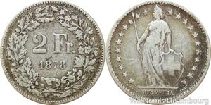 R8984 Switzerland 2 Francs Helvetia 1878 B Berne Silver -> Make offer