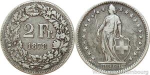 R8985 Switzerland 2 Francs Helvetia 1878 B Berne Silver -> Make offer