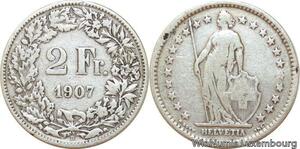 R8986 Switzerland 2 Francs Helvetia 1907 B Berne Silver -> Make offer