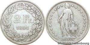 R8987 Switzerland 2 Francs Helvetia 1894 A Paris Silver -> Make offer