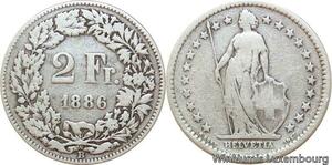 R8988 Switzerland 2 Francs Helvetia 1886 B Berne Silver -> Make offer
