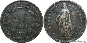 R8989 Switzerland 2 Francs Helvetia 1931 B Berne Silver -> Make offer