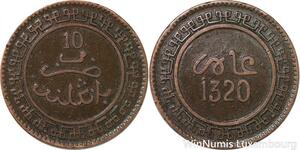 R9019 Rare Morocco 10 Mazounas Abd Al Aziz AH 1320 1903 Birmingham -> Make offer