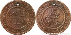 R9022 Rare Morocco 10 Mazounas Abd Al Aziz AH 1320 1903 Berlin -> Make offer
