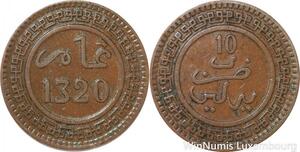 R9028 Rare Morocco 10 Mazounas Abd Al Aziz AH 1320 1903 Berlin -> Make offer