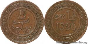 R9031 Rare Morocco 10 Mazounas Abd Al Aziz AH 1320 1903 Berlin -> Make offer