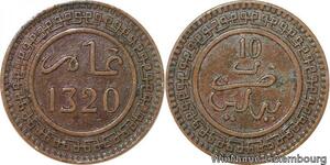 R9035 Rare Morocco 10 Mazounas Abd Al Aziz AH 1320 1903 Berlin -> Make offer