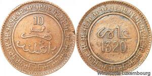 R9036 Rare Morocco 10 Mazounas Abd Al Aziz AH 1320 1903 Birmingham -> Make offer