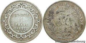 R9091 Tunisia 1 Franc Ali Bey AH 1309 1892 A Paris Silver -> Make offer