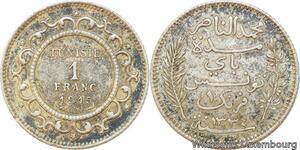 R9094 Tunisia 1 Franc Muhammad al-Nasir Bey AH 1334 1915 A Paris Silver ->Offer