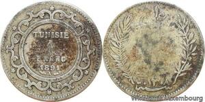 R9101 Tunisia 1 Franc Ali Bey AH 1308 1891 A Paris Silver -> Make offer