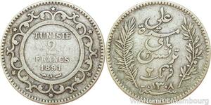 R9116 Tunisia 2 Francs Ali Bey AH 1308 1891 A Paris Silver -&gt; Make offer