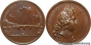 R9256 Rare Médaille Louis XIV Construction Pont Royal Paris Tuileries 1685 UNC