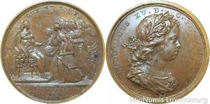 R9333 Rare Médaille Louis XV Visite Académies 1719 Roettiers UNC -> Make offer