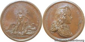 R9370 Rare Médaille Louis XV Les progrès du roi 1718 Duvivier UNC -> Make offer