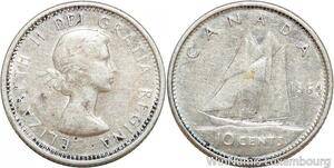 R9390 Canada 10 Cents Elisabeth II Sailing Boat 1964 Silver -> Make offer
