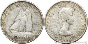R9391 Canada 10 Cents Elizabeth II Sailing Boat 1964 Silver -&gt; Make offer