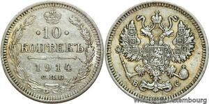 R9407 Russia 10 Kopeks Nicholas II 1914 BC St Petersburg Silver -> Make offer