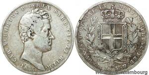 R9410 Rare Italy 5 Lire Carlo Alberto 1835 Genova Sardegna Silver-> Make offer