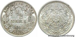 R9430 Germany Empire 1/2 Mark Wilhelm II 1915 A Berlin Silver UNC -> Make offer