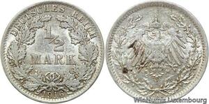 R9433 Germany Empire 1/2 Mark Wilhelm II 1915 A Berlin Silver AU -> Make offer