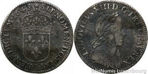 R9461 Rare 1/12 Ecu Louis XIII Type 2 Warin 1643 A Paris Rose Argent Silver