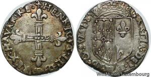R9514 Rare 1/4 Ecu Navarre Henri III 1585 Saint Palais Silver Fr Médaille AU SUP