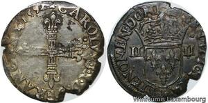 R9516 Rare 1/4 Ecu Charles X Croix de face 1592 T Nantes Argent SUP ->Make offer