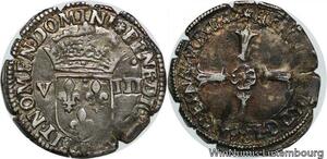 R9524 Très Rare 1/8 Ecu Henri IV 1602 T Nantes Argent Silver -> Make offer