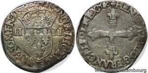 R9525 Rare 1/4 Ecu Henri III 1580 T Nantes Silver -> Make offer