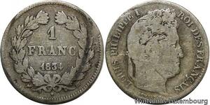 R9529 1 Franc Louis Philippe 1834 BB Strasbourg Argent Silver -> Make offer