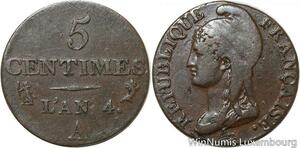 R9539 Rare 5 Centimes Dupré Petit Module an 5 A Paris 1796 -> Make offer