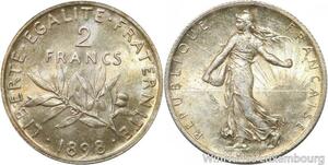 R9547 Rare 2 Francs Semeuse 1898 Argent Silver FDC  Fleur de Coin -> Make offer