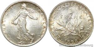 R9548 Rare 1 Franc Semeuse 1898 Argent Silver FDC Fleur de Coin -> Make offer