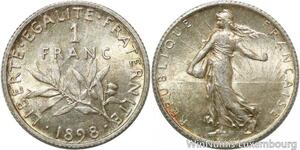 R9550 Rare 1 Franc Semeuse 1898 Argent Silver FDC Fleur de Coin -> Make offer