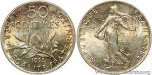 R9561 Rare 50 Centimes Semeuse Argent 1898 BU UNC -> Make offer