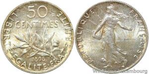R9565 Rare 50 Centimes Semeuse Argent 1898 BU UNC -> Make offer