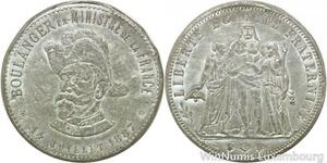 R9581 Rare Module Propagande 5 Francs Hercule Général Boulanger 1887 SUP ->Offer