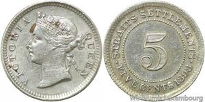 R9661 Rare Malaysia Straits Settlements 5 Cents Victoria 1898 Silver AU ->Offer