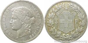 R9662 Rare Switzerland 5 Francs Confederatio Helvetia 1888 B Berne Silver >Offer