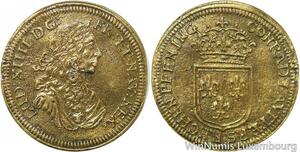 R9673 Jeton Ecu de France Louis XIV 1638 1715 Nuremberg Conrad Lauffer AU SUP
