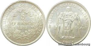 R9705 Faux d'époque France 5 Francs Hercule 1875 A Paris Argent Bas titre SUP