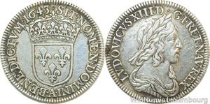 R9750 Rare 1/4 Ecu Louis XIII Poinçon Warin 1643 Point Silver SUP -&gt; Make offer