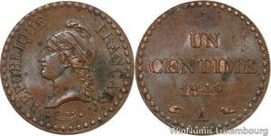 R9816 Rare Un Centime Dupré 1849 A Paris République point UNC -> Make offer