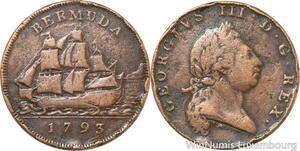 R9836 Rare Bermuda Penny George III 1793 Sailing ship -> Make offer
