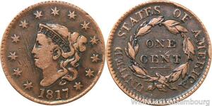 R9840 Rare United States USA 1 Cent Coronet Head 1817 13 Stars -> Make offer
