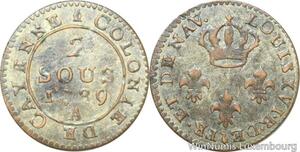 R9843 Rare French Guiana 2 Sous Louis XVI Colonie Cayenne 1789 A Paris UNC