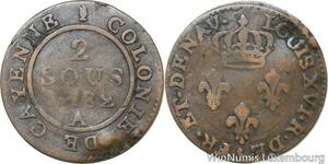 R9847 French Guiana 2 Sous Louis XVI Colonie Cayenne 1782 A Paris -> Make Offer